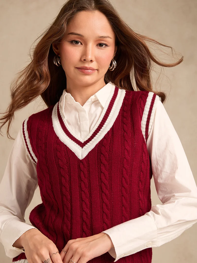 Outzidr Red Varsity Contrast Tipping Sweater